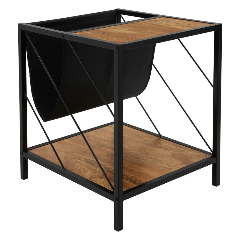 Beistelltisch 43x48 cm mit Zeitschriftenfach Eiche Optik Braun Schwarz mit Stahlgestell Wohnzimmertisch ML-Design