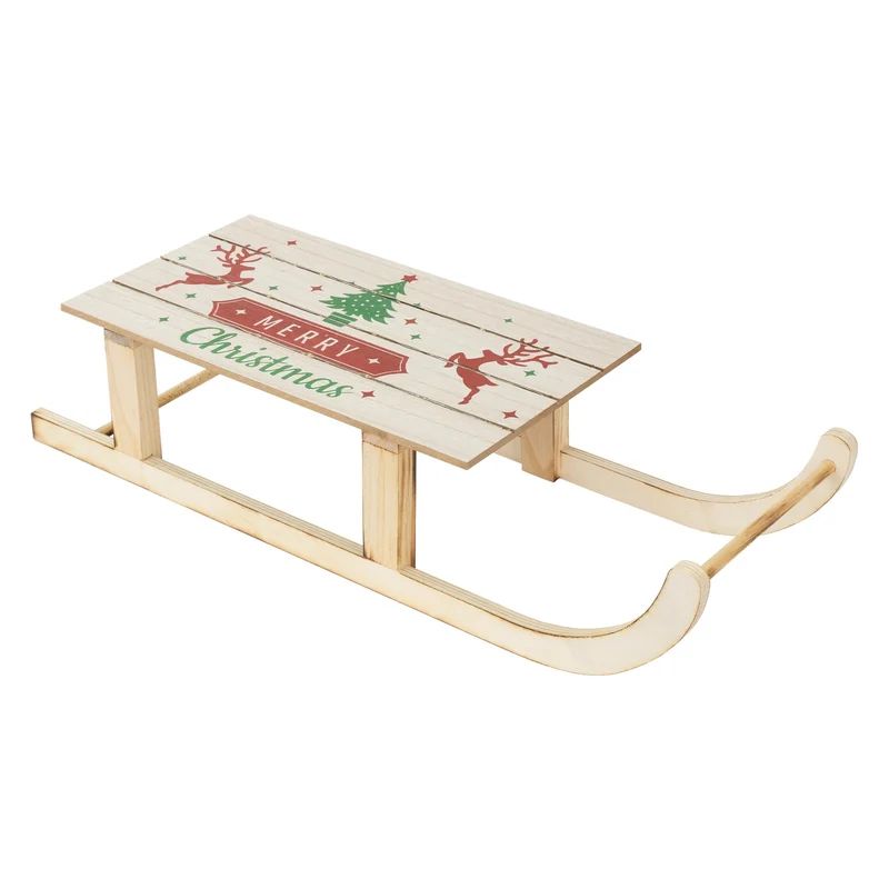 Deko Schlitten aus Holz mit LEDs und Timerfunktion 60 cm lang Weihnachtsschlitten