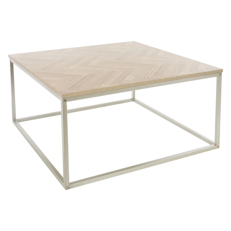 Couchtisch 80x80x40 cm Fischgrätenmuster Eichen-Optik mit Stahlgestell ML-Design
