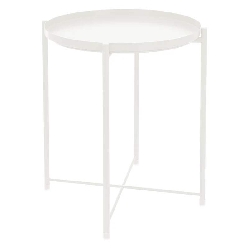 Beistelltisch rund Ø42x52 cm Weiß aus Metall mit Tablett ML-Design