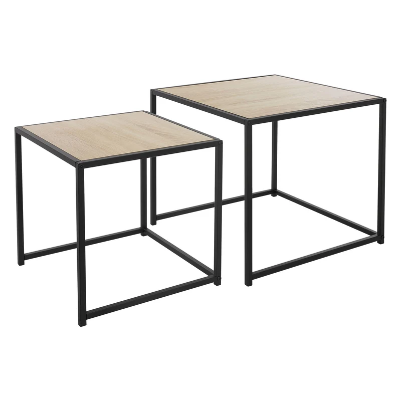 Beistelltisch 2er Set Schwarz/Eichenoptik aus Metall ML-Design