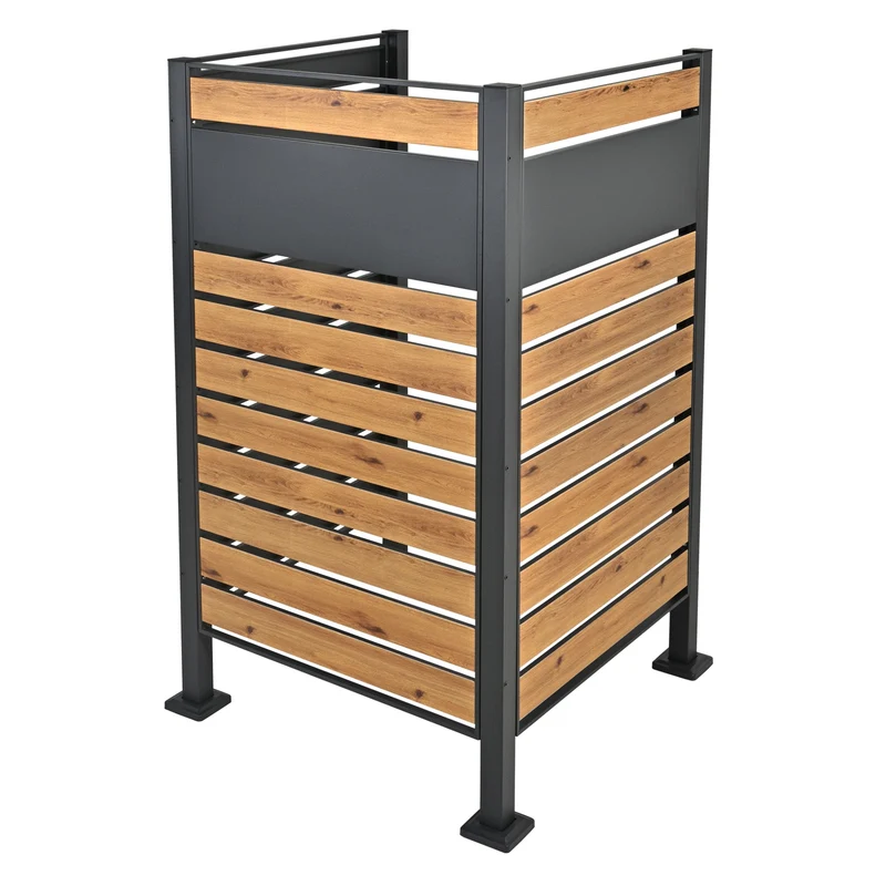 Mülltonnenzaun 91x91x150 cm Anthrazit/Holzoptik aus Stahl ML-Design