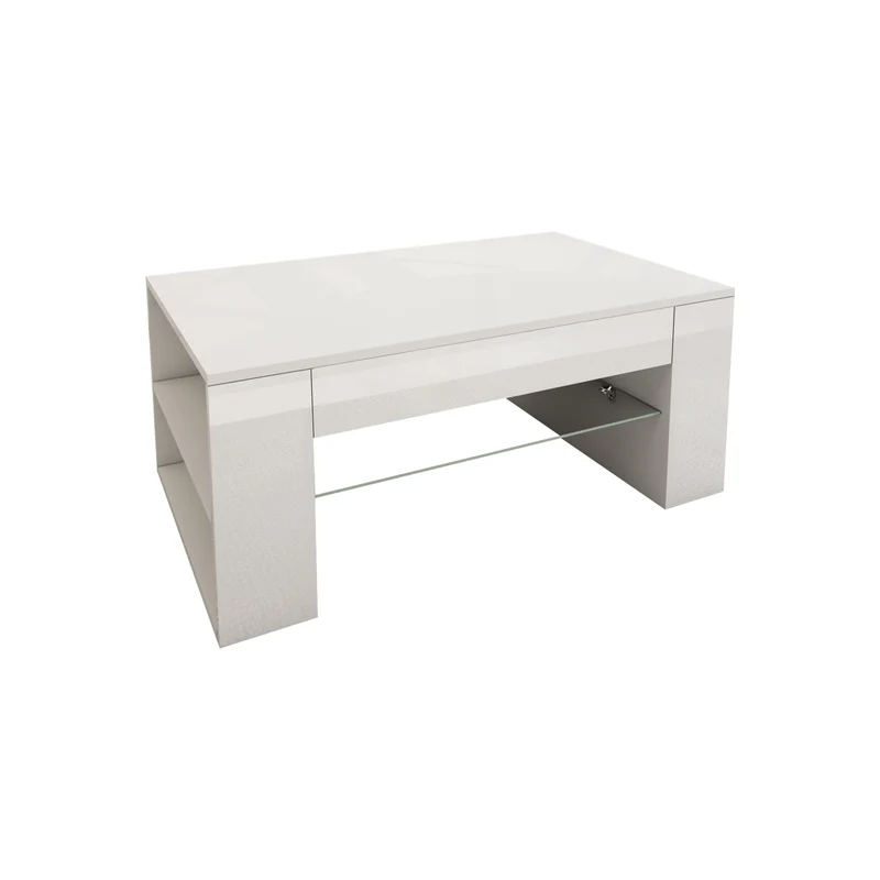 Couchtisch mit Glasablage und 4 Fächern 100x60x42 cm Weiß ML-Design