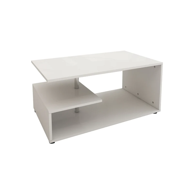 Couchtisch 91x52,6x41 cm Weiß mit Metall Dekostange und Ablageflächen auf 3 Etagen ML-Design