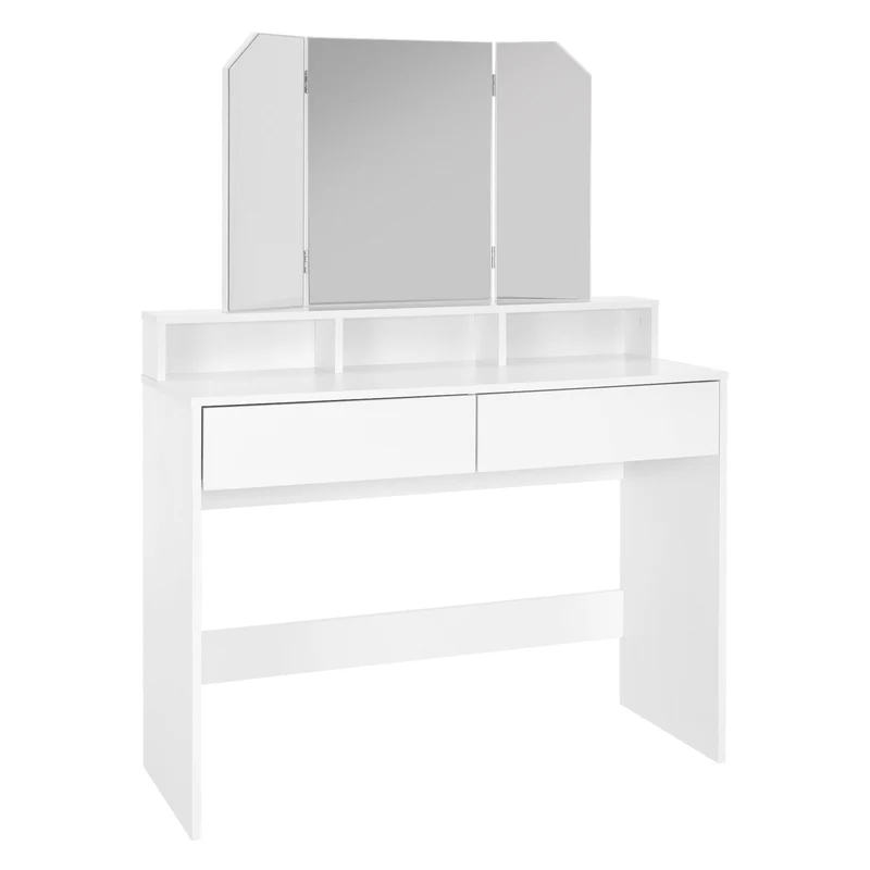 Schminktisch Frisiertisch 100x40x140 cm in Weiß mit Spiegel 3-tlg & 2 Schubladen ML-Design