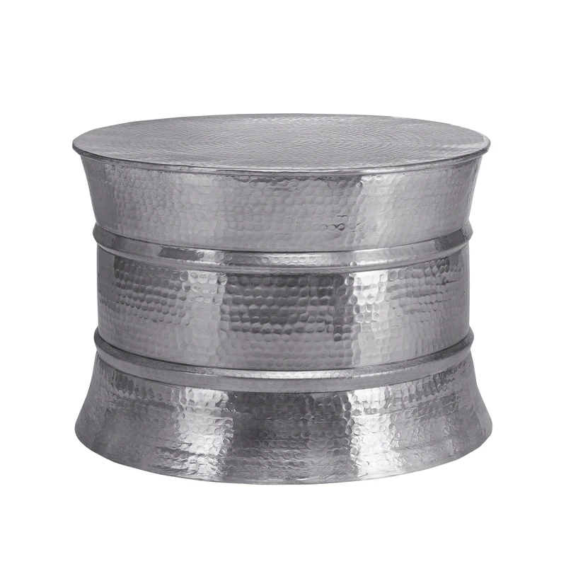 Couchtisch Ø 62x33 cm Silber aus Aluminium-Legierung in Hammerschlag-Technik WOMO-Design